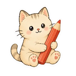 Cat holding a pencil.